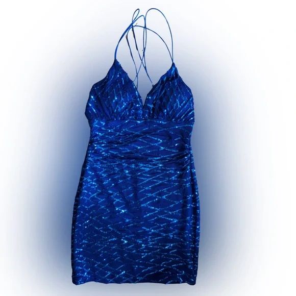 Speechless Stunning Blue Sequin Mini Dress- Size Medium - Picture 1 of 1